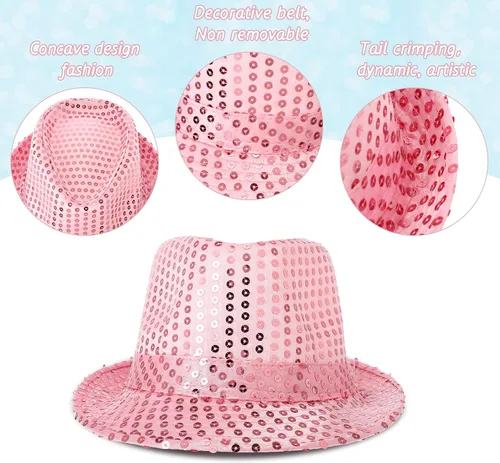 Vista 3 de 12 piezas de sombrero de fieltro de lentejuelas occidentales, sombrero de lentejuelas con purpurina, sombrero de baile de color sólido, gorra