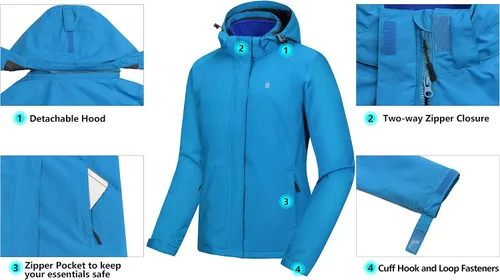 Vista 2 de Little Donkey Andy Chaqueta de esquí 3 en 1 para mujer, impermeable, cálida, para invierno, resistente al viento, para nieve