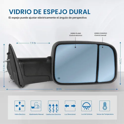 Vista 2 de MOSTPLUS Espejo calefactable eléctrico del lado izquierdo del conductor compatible con Ram 1500 2500 3500/2019-2023 Ram 1500 Classic 2009-2018
