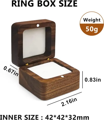 Vista 2 de WisePoint Caja de anillos de madera personalizada, mini caja de soporte para anillos de compromiso con una sola ranura, caja cuadrada para anillos