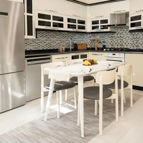 Vista 10 de Juego de 6 sillas de comedor de madera tapizadas modernas de mediados de siglo para muebles de habitación con diseño ergonómico duradero prémium