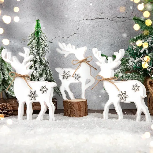 Vista 9 de COCHIE Decoración Bonita de Bandeja Escalonada Navideña para Interiores, Decoraciones de Mesa Navideñas de Reno de Madera y Centro de Mesa de Árbol