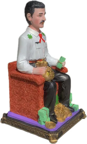 Vista 2 de Jesus Malverde - Figura religiosa sentada de México, 10 pulgadas de alto (poliresina)