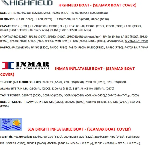 Vista 4 de SEAMAX Cubierta inflable para barco, serie E para rango de haz de 6.6 a 7.4 pies (pies), 4 tamaños para longitud de 15 a 20 pies