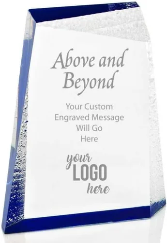 Vista 8 de Baudville Trofeo grabado – Pequeño trofeo glaciar acrílico con diseño de gotas azules y de agua – Grabado personalizado de hasta tres líneas