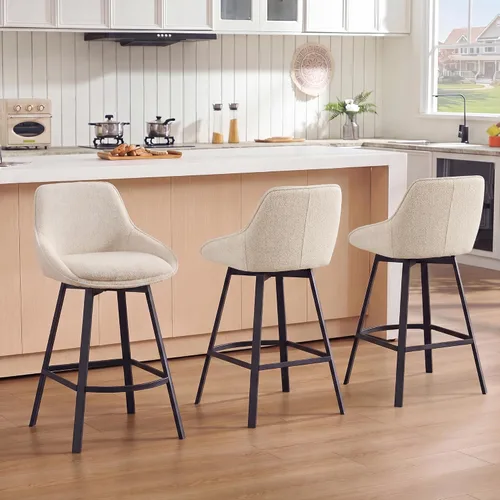 Vista 14 de Flouki Taburetes de bar con altura de mostrador, juego de 3 taburetes de bar giratorios negros para isla de cocina, taburetes de mostrador modernos