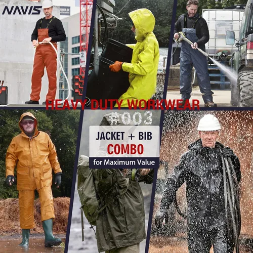 Vista 3 de Men's Pro Workwear Rain Suit 3-Piece Waterproof Jacket with Zip Hood & Bib Pant Heavy-Duty PU for Industrial & Work