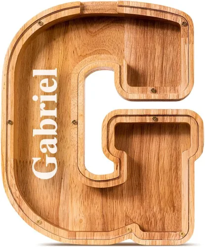 Vista 36 de SummiDate Alcancía de madera de letra para niños y niñas, Alfabeto, personalizada, regalo de cumpleaños y pascua para niños (A)