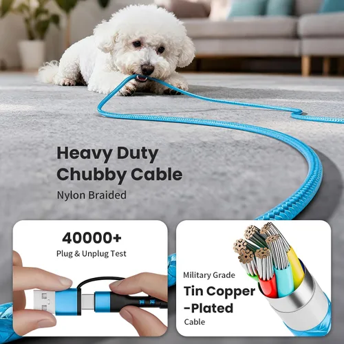 Vista 4 de Cruise Travel Essentials 2026, cable USB A/C 3 en 2 para iPhone 17, cargador iWatch, cable de carga múltiple trenzado, cable de carga múltiple