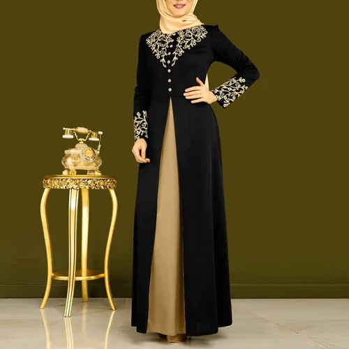 Vista 5 de Vestido musulmán para mujer, vestido de hijab dubai que esconden la grasa del vientre, vestido marroquí Dubai suelto, cubierta completa, maxi Abaya