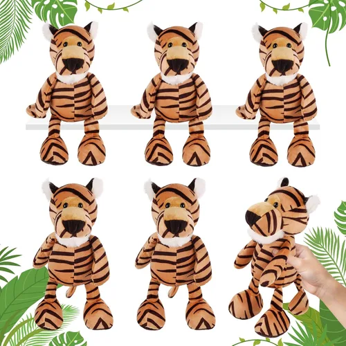 Vista 9 de 6 piezas de animales de peluche de safari a granel león, elefante, mono, tigre, animales del zoológico, junble para regalo de niños y niñas, fiestas
