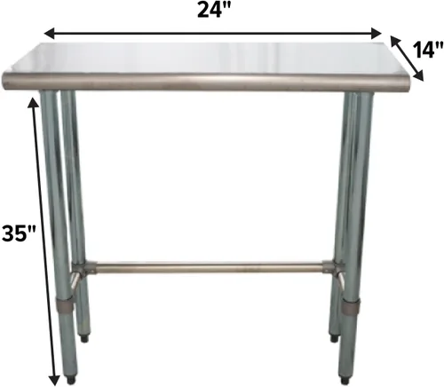Vista 2 de Mesa de Trabajo de Acero Inoxidable con Base Abierta de 24" x 14" – Mesa Comercial Compacta Certificada NSF con Patas Galvanizadas para Cocinas