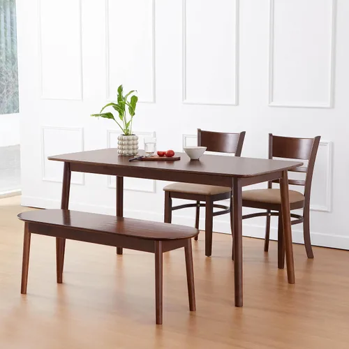 Vista 5 de Livinia Aslan Mesa de comedor rectangular de madera de roble malayo de 59 pulgadas, escritorio grande de cocina de madera maciza (nogal)