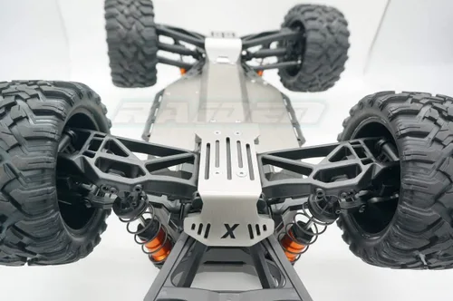 Vista 6 de V1 Versión Antigua Maxx Steel Chasis Protector Protector Armadura Delantera Centro Trasera Placa De Deslizamiento Para Traxxas V1 1/10 MAXX - Hueco