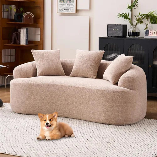 Vista 5 de Sofá modular curvo de 65 pulgadas para sala de estar, moderno sofá modular de felpilla de felpa con asiento profundo comprimido sin hueso con 3