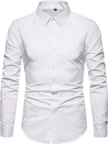 Vista 11 de Camisas de vestir con botones, manga larga, estilo casual, para hombre, con bolsillo en el pecho Azul (Acid Blue)