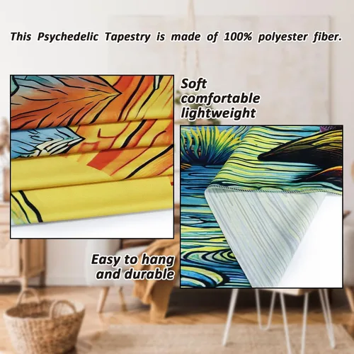 Vista 4 de Serborlur Tapiz bohemio con sol y montaña, diseño de árbol de bosque trippy, vintage, estético, mágico de río, paisaje, naturaleza, para colgar