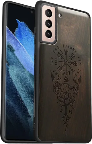 Vista 11 de Carveit Funda de madera para Galaxy S21 Ultra [madera real dura y TPU suave] Funda protectora a prueba de golpes, funda de madera única y elegante