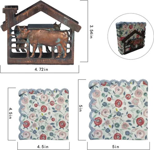 Vista 9 de Mini servilletero de metal para mesa, servilleteros rústicos de granja para servilletas de papel, toallas de papel de cobre antiguo, dispensador