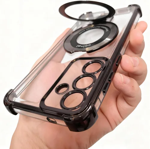 Vista 8 de Funda compatible con Samsung Galaxy S23 Carcasa rígida protectora con soporte de anillo transparente para Samsung S23, color negro