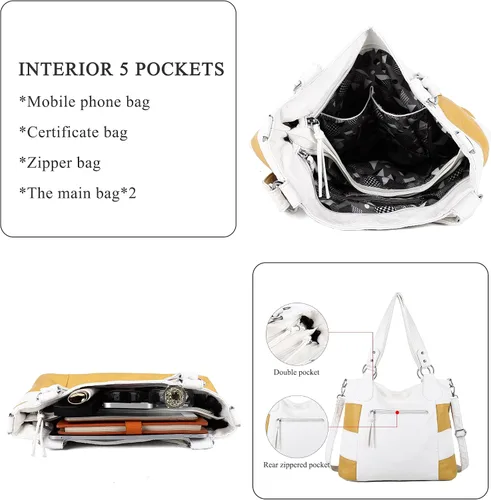 Vista 4 de Angel Kiss Hobo - Bolsos de hombro para mujer grandes suaves de piel sintética lavada a rayas bolsos cruzados