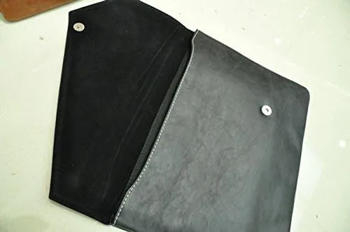 Vista 7 de Maletín de cuero para hombre, bolso de mano con solapa tipo sobre, Negro