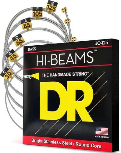 Vista 11 de DR Strings - Hi-Beams - Juego de cuerdas para bajo de 4 cuerdas - Mediano 45-105 - Núcleo redondo de acero inoxidable - Accesorios para bajo (MR-45)
