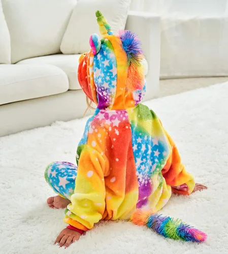 Vista 20 de Disfraz de unicornio con capucha para niñas, disfraz de una pieza para Halloween