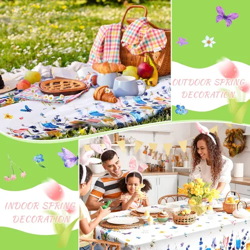 Vista 7 de 3 manteles florales desechables de plástico, mantel rectangular de tulipán lavanda, mantel de primavera y verano para mesa rectangular, hogar