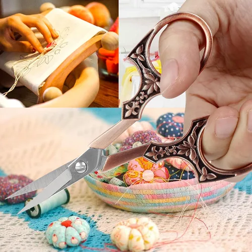 Vista 6 de BIHRTC Tijeras pequeñas para manualidades de 4.5 pulgadas, con cubierta de cuero, multiusos, vintage, punta de acero inoxidable, herramienta