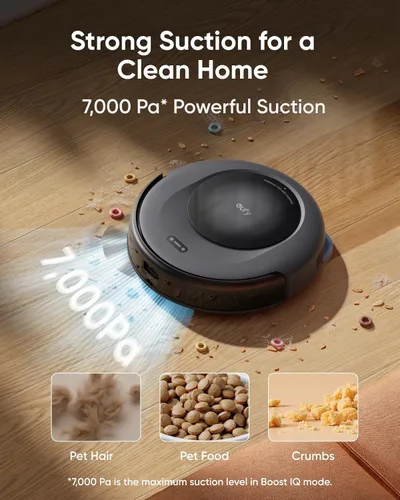 Vista 4 de eufy Robot aspirador Omni C20, robot aspirador y trapeador, auto vaciado, lavado automático de trapeador y secado automático para limpieza manos