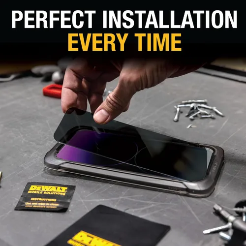 Vista 5 de DEWALT Paquete de 2 protectores de pantalla de privacidad resistentes para iPhone 13 Pro Max/14 Plus, protección de sensor, compatible con isla