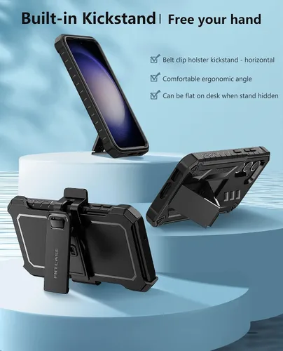 Vista 3 de FNTCASE - Funda para Samsung Galaxy S23-Plus: funda protectora resistente a prueba de golpes con funda de clip para cinturón y soporte Funda