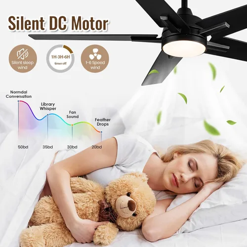 Vista 4 de Ventiladores de techo con luces, ventilador de techo negro de 52 pulgadas con luz y control remoto, reversible, 3CCT, regulable, silencioso