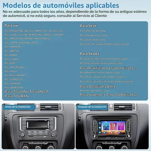 Vista 2 de 2G+64G Android para VW Jetta Seat Passat Tiguan CC Golf Skoda doble Din estéreo del coche con Carplay inalámbrico/Android Auto 7 pulgadas HD