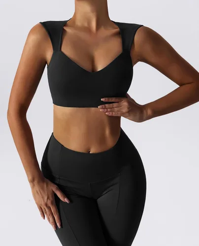 Vista 5 de ABOCIW Conjuntos de entrenamiento para mujer, 2 piezas, leggings acampanados de cintura alta, dobladillo con abertura, cuello en V, brasier