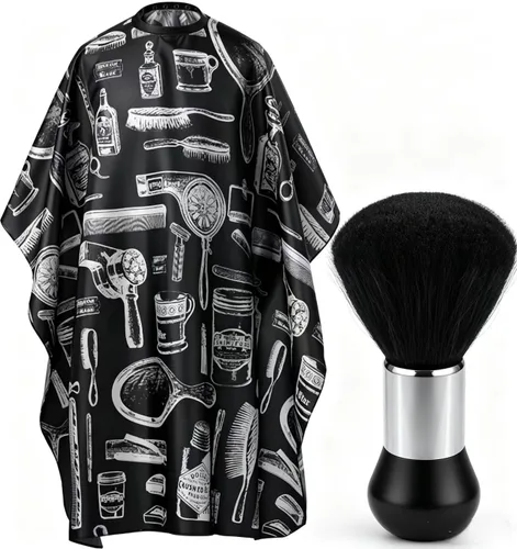 Vista 11 de Capa profesional de corte de pelo Borogo con cepillo para el cuello, capa de barbero para salón, accesorios de peluquería B A Blanco