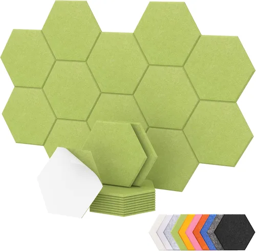 Vista 9 de Paquete de 12 paneles acústicos hexagonales de alta densidad, paneles de pared insonorizados TONOR de 12"x 10"x 0.4", paneles de absorción de sonido