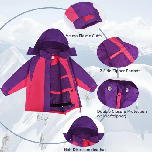 Vista 66 de Chaqueta de esquí impermeable para niñas, chaqueta de snowboard para exteriores, resistente al viento, con forro polar, abrigo de nieve cálido