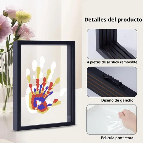 Vista 5 de CHERRY CHEERS Kit de huellas de manos familiares, marco de madera de recuerdo para manualidades, juego de regalo sin fin, pinturas no tóxicas, hojas
