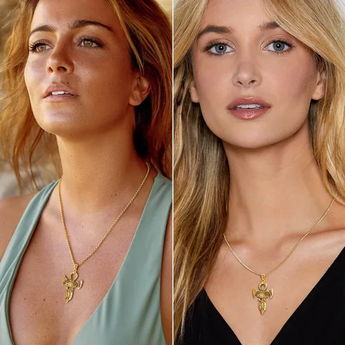 Vista 4 de U7 Horus Necklaces for Men Women, Stainless SteelBlackGold Plated Ankh Cross Egyptian Symbol Jewelry, Eye of Horrus Pendant with 22 Inch Chain