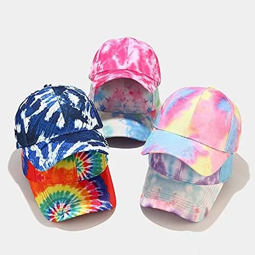 Vista 7 de BEARUN Gorra de béisbol de algodón con teñido anudado de perfil bajo, gorra de béisbol de hiphop, sombrero de papá