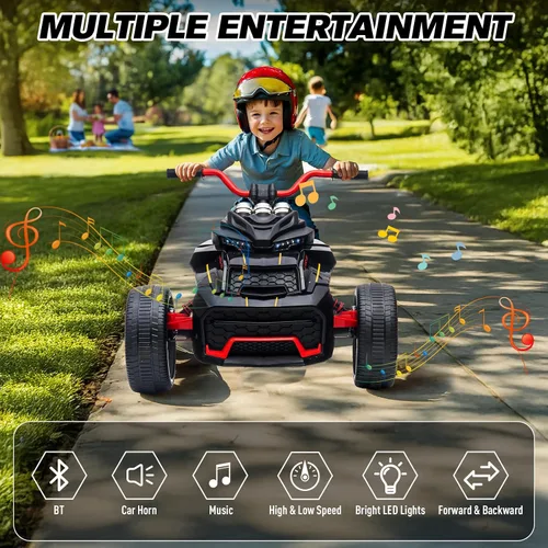 Vista 2 de Motocicleta eléctrica para niños de 12 V, rueda eléctrica de 3 ruedas, con luces LED, neumáticos EVA, velocidad alta y baja, bocina, música, negro