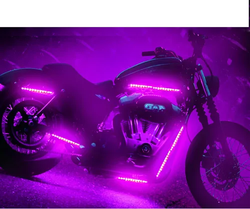 Vista 4 de 2 tiras de luz LED de 9 LED para motocicleta, luces RGB multicolor con efecto de tierra de neón para motocicletas, kits de luces LED