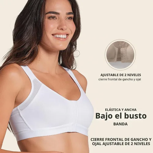 Vista 3 de Leonisa Multi-Funcional – Brasier Corrector de Postura, Sin Aro, Cierre Frontal para Mujeres, Cobertura Completa, Blanco