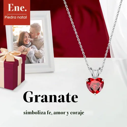 Vista 3 de SMILEST Dainty Heart Birthstone Necklace for Women, 925 Sterling Silver 01-enero-granate rojo
