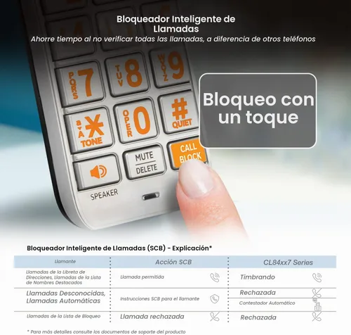Vista 3 de AT&T CL84107 DECT 6.0 Teléfono expandible con cable/inalámbrico con bloqueador de llamadas inteligente, negro/plata con 1 auricular
