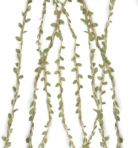 Vista 5 de Tenn Well Cinta de hoja de arpillera, 66 pies 0.197 in, cinta de yute natural con hojas artificiales para manualidades, boda, fiesta de safari