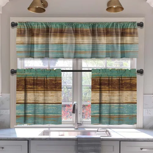 Vista 20 de MCALK Cortinas opacas azules para cocina, cenefas para ventanas, arte abstracto moderno para sala de estar (juego de niveles de 36 pulgadas)