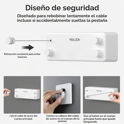 Vista 5 de Mbillion Tendedero retráctil de acero inoxidable de 13.8 pies, línea de ropa doble retráctil para interiores, resistente, línea de lavandería